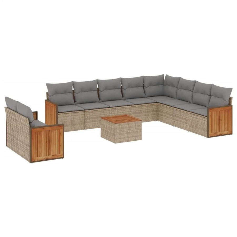 vidaXL 11-tlg. Garten-Sofagarnitur in L-Form mit Kissen und Couchtisch, Beige, Poly-Rattan und Metallgestell - Bild 2