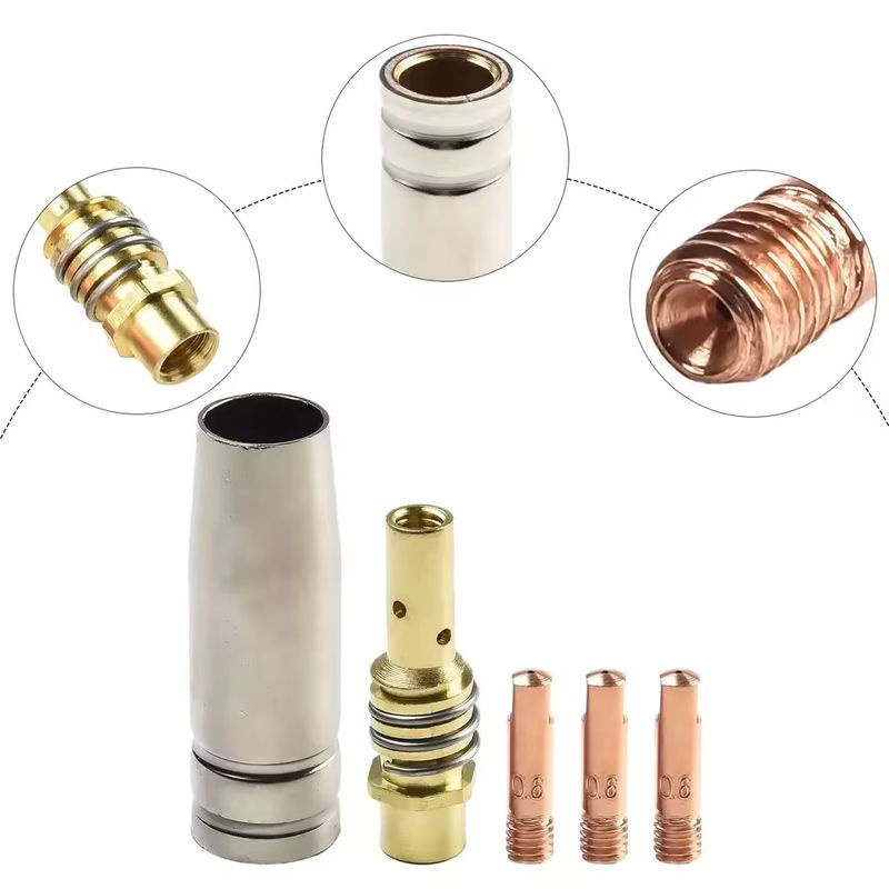 5er-Set MIG Schweißzubehör MB15 15AK bestehend aus Schutzdüsen und Kontaktspitzen in den Größen 0,6 mm, 0,8 mm, 0,9 mm, 1,0 mm und 1,2 mm, Farbe Silber - Bild 6