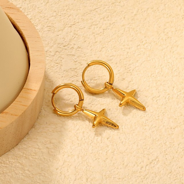 LUXUKISSKIDS Ohrringe, Kreuz- und Stern-Anhänger, Edelstahl, Gold, Unisex - Bild 1