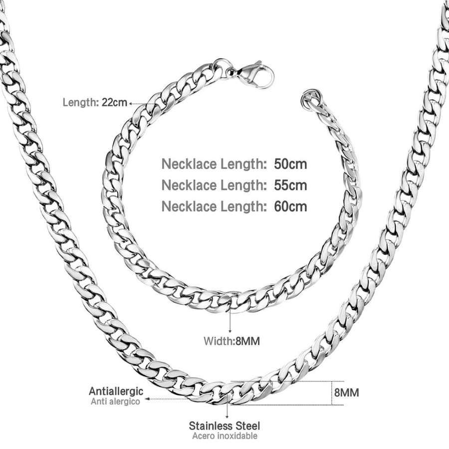 LUXUSTEEL Halsketten-Set Edelstahl, Silber, Unisex - Bild 1