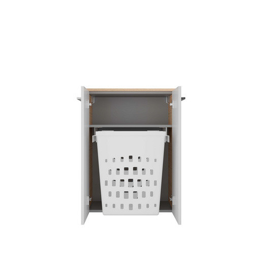 FACKELMANN Doppel-Midischrank B.Style für das Badezimmer mit 2 Türen und Wäschekorb, Sandeiche/Weiss, B/H/T: 60,2 x 82,6 x 32,0 cm - Bild 2