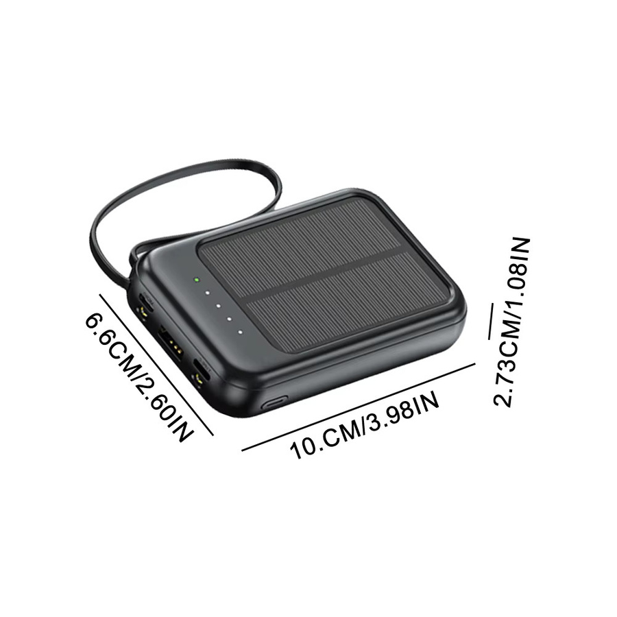 Solar-Powerbank für den Außenbereich mit 20.000 mAh, integrierten 4 Kabeln und LED-Licht in Schwarz - Bild 5