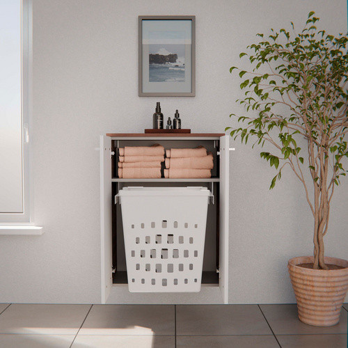 FACKELMANN Doppel-Midischrank Verona mit 2 Türen und Wäschekorb, Nussbaum/Weiss, B/T/H: 60,2 x 32,0 x 82,6 cm - Bild 1