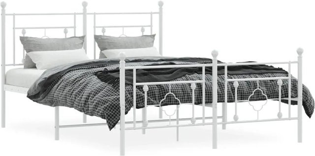 vidaXL Bettgestell aus Metall mit Kopfteil und Fußteil in Weiß, B/T/H: 140 x 200 cm - Bild 1