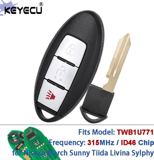 KEYECU Smart Remote Autoschlüsselanhänger Modell TWB1U771 mit ID46 Chip für Nissan March Sunny Tiida Livina Sylphy in Schwarz - Bild 1