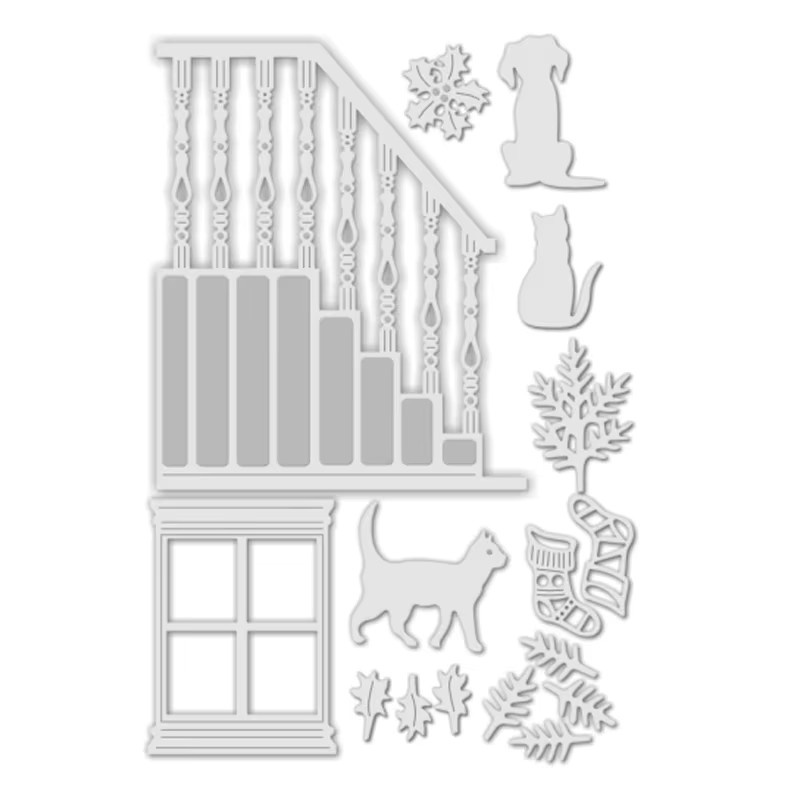 CYFUN DESIGN Metall-Schneideform für DIY Handwerk und Scrapbooking mit Weihnachts-Motiv Hund und Katze in Silber - Bild 2