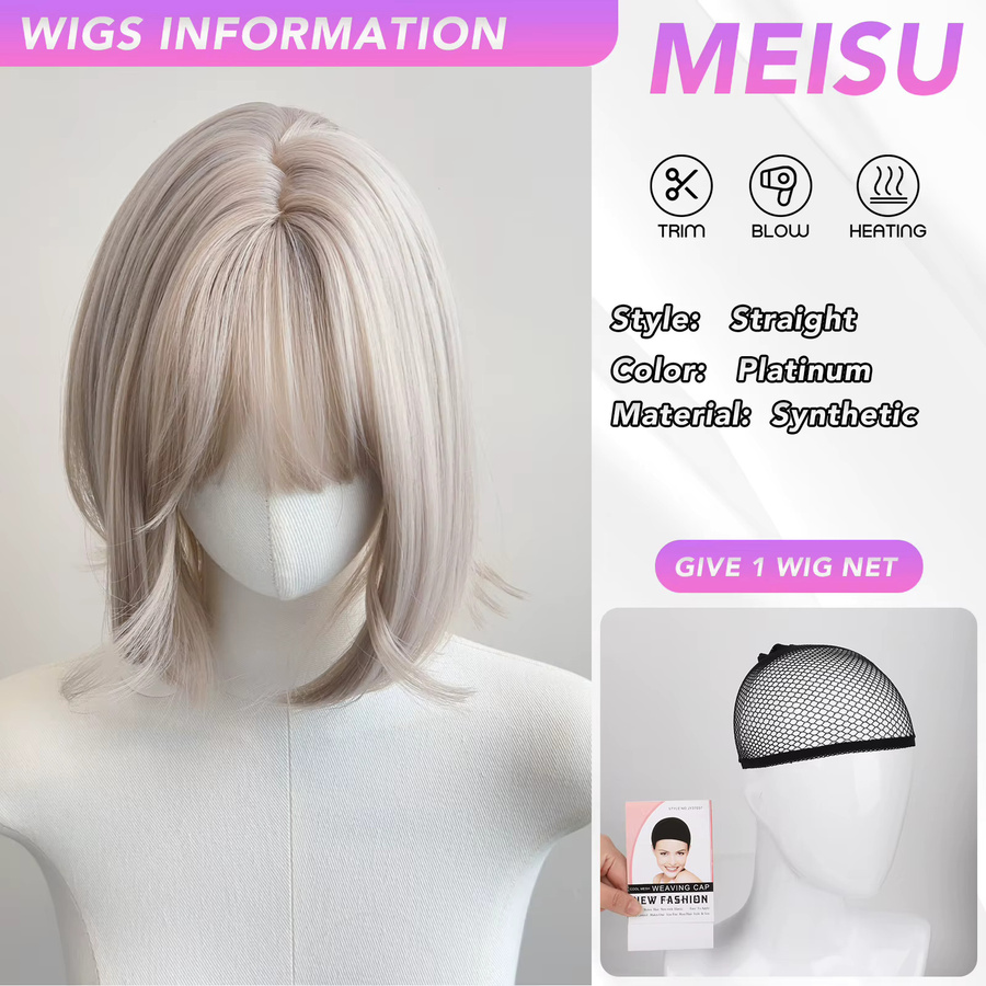 MEISU Bobo-Perücke, Platin, Synthetik, gerade, geschichtet, Damen - Bild 2
