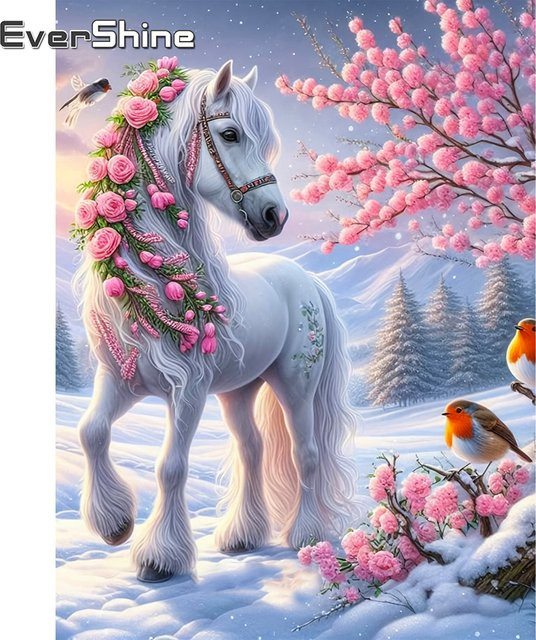 EverShine Diamant-Gemälde Pferd im Winter mit bunten Strasssteinen und runden Bohrern zur Heimdekoration - Bild 1