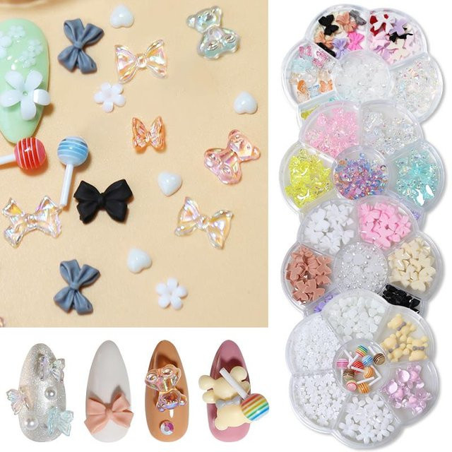 Rainbow Ghini Nageldekorationsset, 3D-Bären-Anhänger, Strass, Blumen - Bild 1