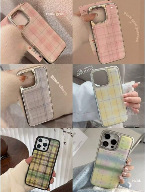 Retro Gestreifte Plaid Handyhülle aus TPU mit Silberrand für iPhone XR bis iPhone 17 Pro Max in Silber - Bild 1