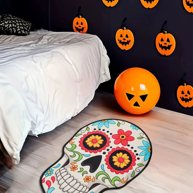 VIKAMA Halloween-Schädel Bodenmatte, wasserabsorbierender Teppich für Wohnzimmer und Küche, Multicolor, B/T: 60 x 40 cm - Bild 2