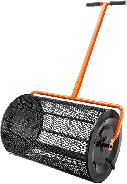 Buying Solutions MB Kompoststreuer und Rasenmoosroller aus Stahl in Schwarz und Orange mit höhenverstellbarem Griff und Seitenriegeln, Breite: 24 cm, Höhe: 24,4-25,6 cm - Bild 1