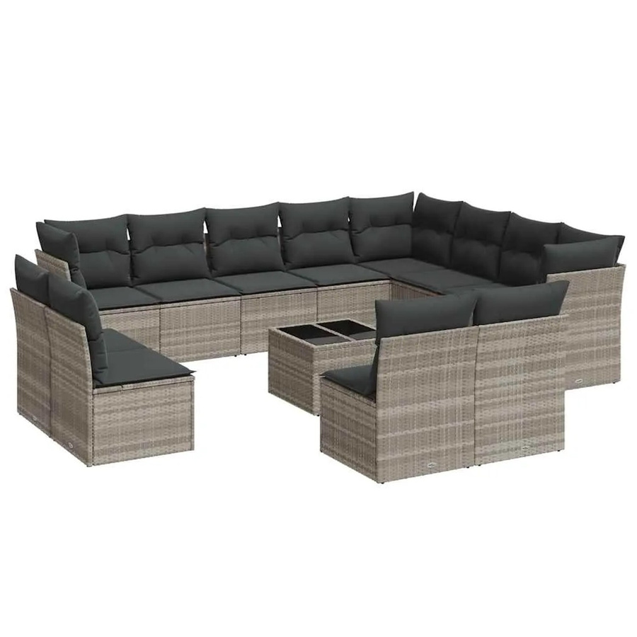 vidaXL 13-teilige Garten-Sofagarnitur aus Poly-Rattan in Hellgrau - Bild 2