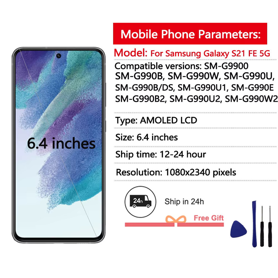 AUMOOK AMOLED-Display mit Touchscreen-Digitizer für Samsung Galaxy S21 FE 5G in Schwarz - Bild 2