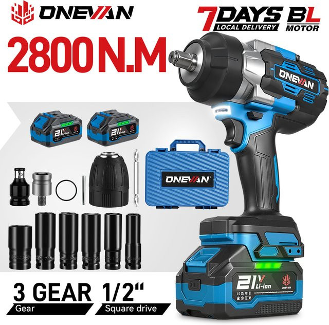 ONEVAN Bürstenloser kabelloser Industrieschrauber mit 2800N.M Drehmoment und 1/2 Zoll Antrieb, kompatibel mit Makita 18V Akku, Farbe: Blau - Bild 1