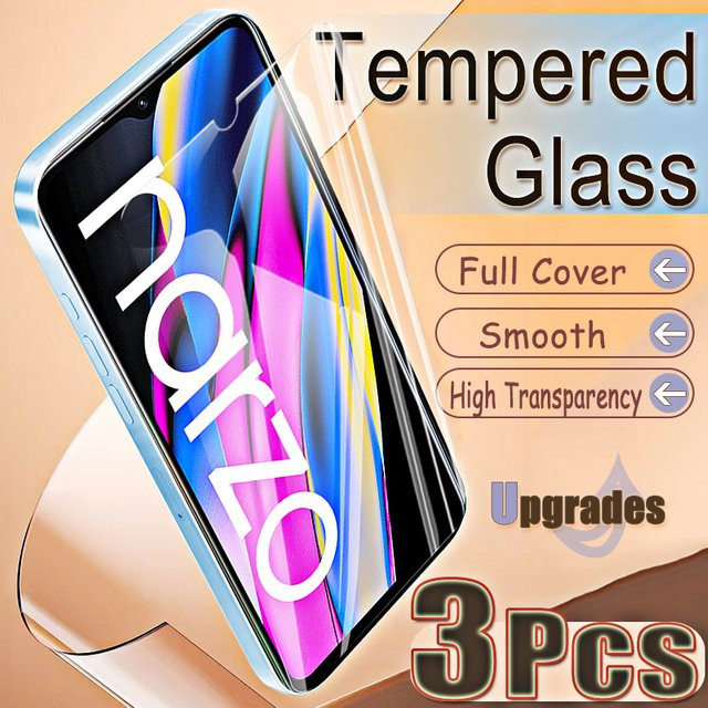 3er-Set gehärtetes Glas als Displayschutz für Realme Narzo 50A und Prime 50E, transparent, Fingerabdruck-Entsperrung kompatibel - Bild 1