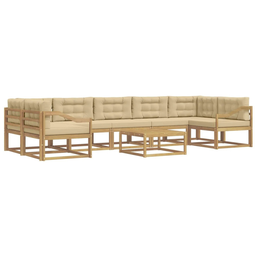 vidaXL Outdoor-Sofagarnitur L-Form aus Akazienholz mit Kissen und Couchtisch in Weiß und Beige - Bild 2
