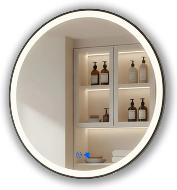 ARTFORMA LED Badspiegel Rund mit Beleuchtung und Touch-Funktion, Schwarz Matt, Durchmesser: 80 cm, IP44 - Bild 1