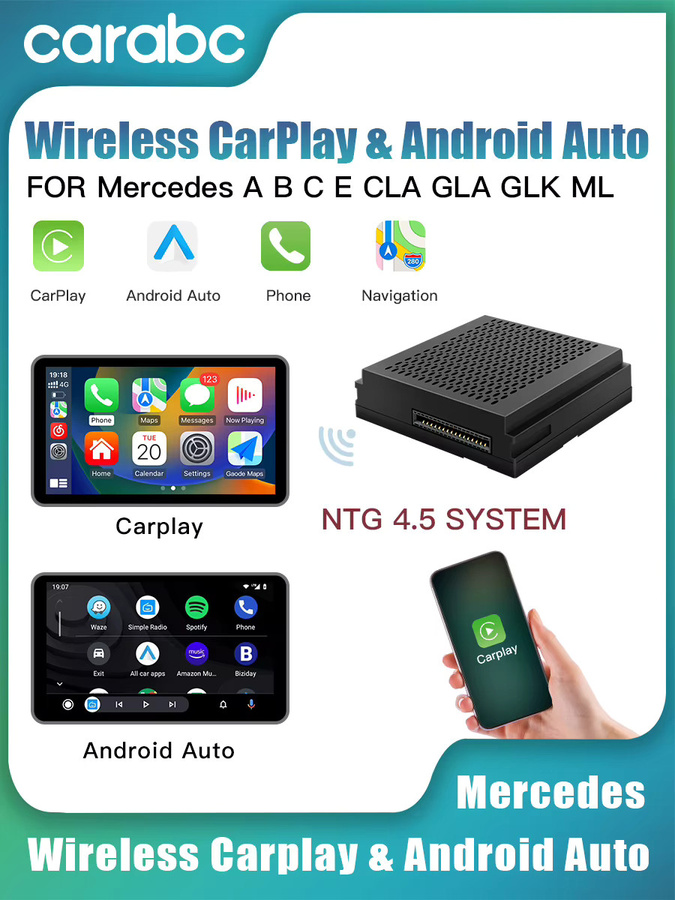 CARABC Kabelloses CarPlay und Android Auto Adapter mit Mirror Link und AirPlay für Mercedes Benz Modelle A, B, C, E, CLA, GLA, GLK, ML und NTG4.5 in Schwarz - Bild 6