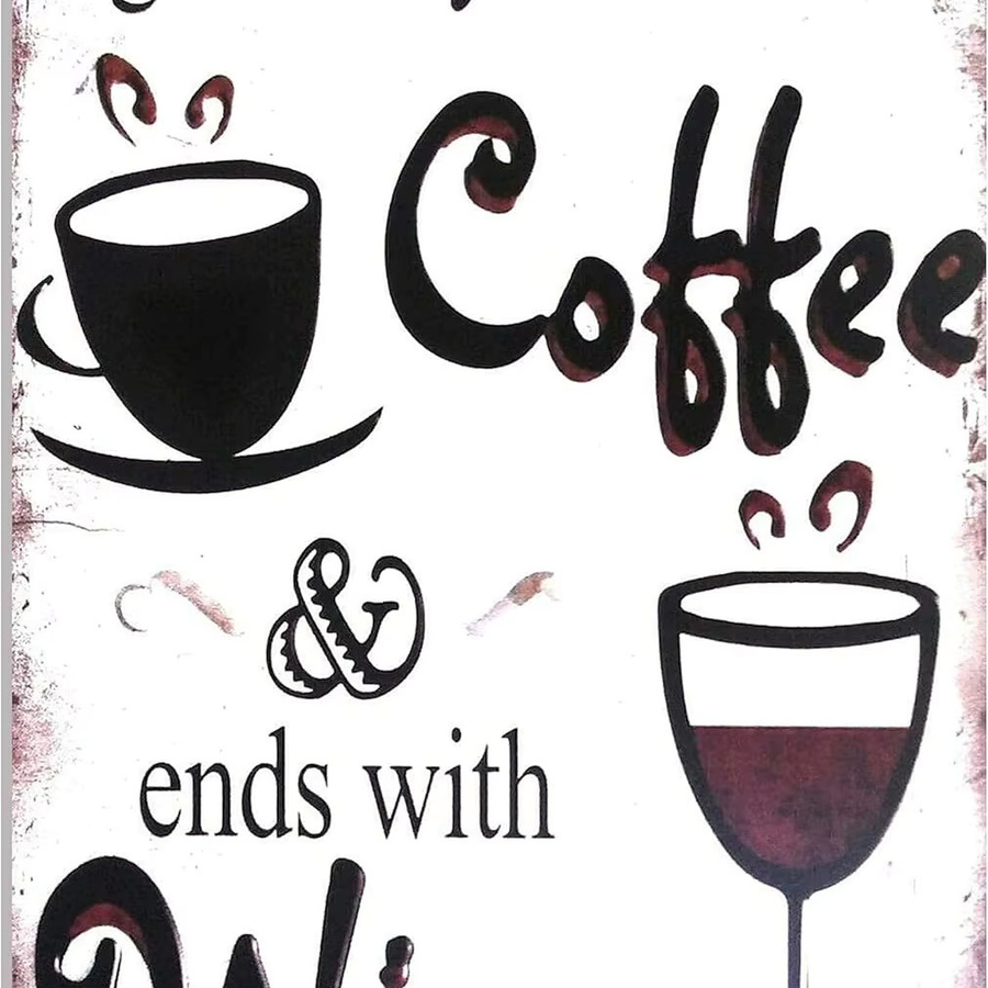 Wisesign Blechschild Ein guter Tag beginnt mit Kaffee und endet mit Wein Retro Wanddekoration aus Metall B/H: 20,0 x 14,0 cm - Bild 2