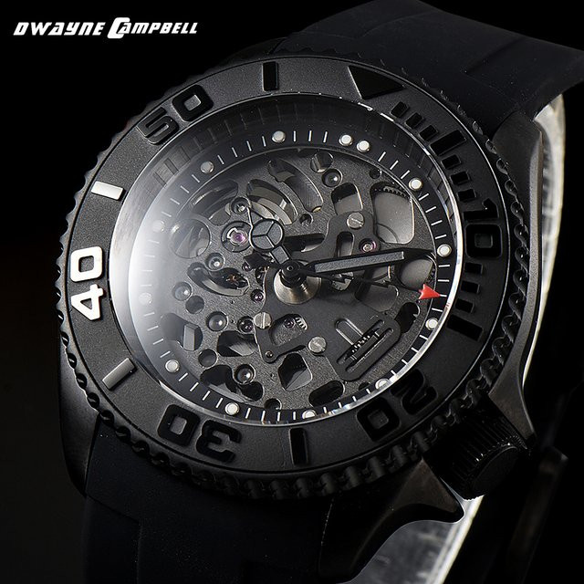 Dwayne Campbell Armbanduhr, Skelett-Automatik, Edelstahl, Schwarz, 42 mm, Unisex - Bild 1