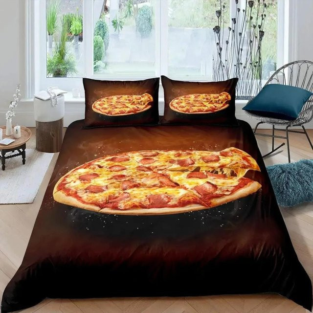 Lodestar Bettwäsche-Set Pizza-Design mit Käsepizza und Pepperoni, Mehrfarbig, B/H: 70 x 133 cm - Bild 1