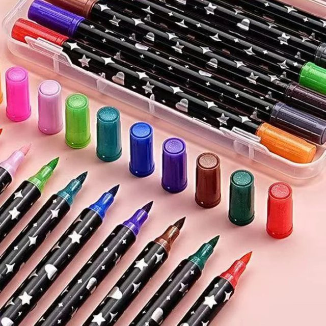 24 Glitzermarker Set mit zwei Spitzen in Multicolour für DIY-Bastelarbeiten und Aquarell-Effekte - Bild 1