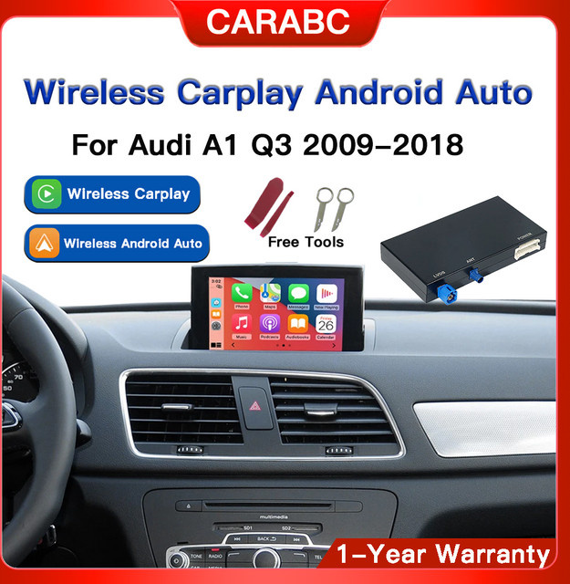 CARABC Kabelloses CarPlay-Modul für Audi A1 Q3 RM 2013-2018 mit Android Auto, AirPlay und Rückfahrkamera Unterstützung, Schwarz - Bild 1