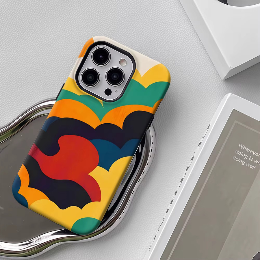 Handyhülle mit buntem Wolken- und Sonnen-Design für Apple iPhone 11 bis iPhone 17 Pro Max Plus, doppelschichtige Rückseite, mehrfarbig - Bild 5