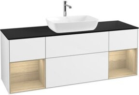 V&B Waschtischunterschrank Finion mit Wandbeleuchtung, Breite: 160 cm, Farbe: Weiß lackiert mit Eichenregal - Bild 1