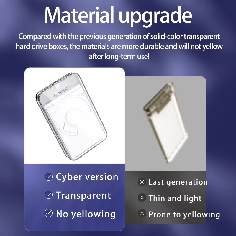 ORICO Externes 2,5-Zoll HDD SSD Festplattengehäuse mit Cyberpunk-Design, SATA 5Gbps, USB-C, transparent - Bild 4