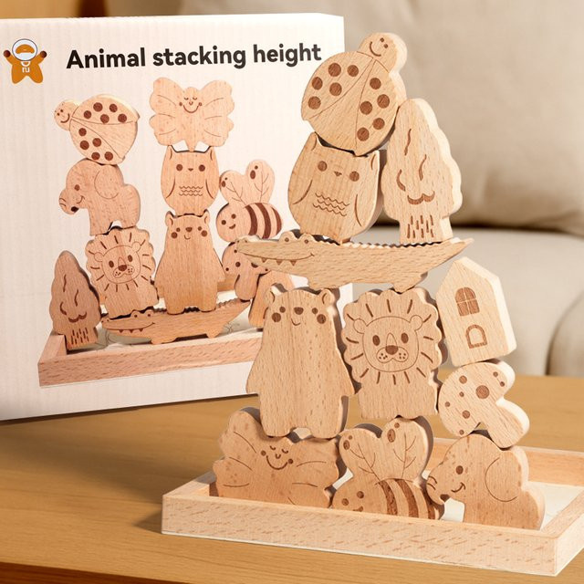 Tlewj Holz-Safari-Tierpuzzle-Box, Lernspielzeug, Holz - Bild 1