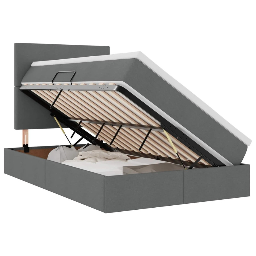 vidaXL Bett mit Stauraum und LED-Unterbettbeleuchtung in Dunkelgrau, B/T/H: 120 x 200 x 128 cm - Bild 2