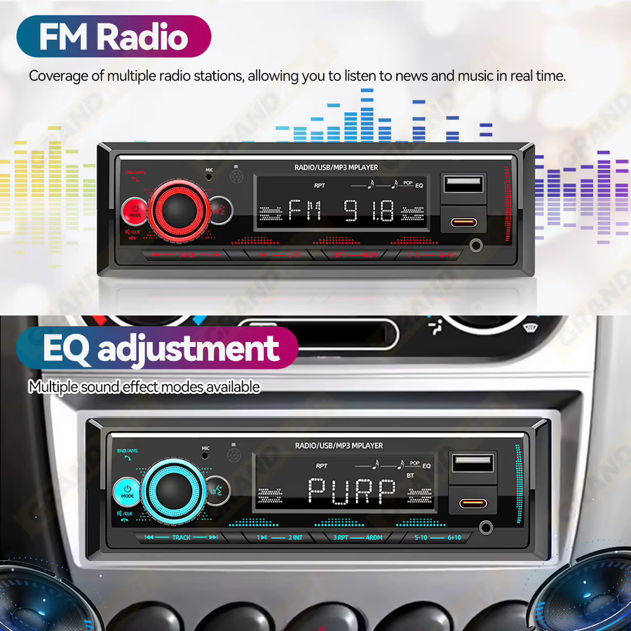 Grandnavi 1 DIN Autoradio mit Bluetooth, MP3-Player und USB Typ C, Multimedia-System mit Sprachassistent und AUX-Eingang, Schwarz - Bild 5
