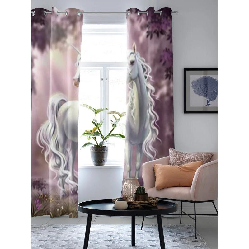 Einhorn Fenster Vorhang für Kinderzimmer und Wohnzimmer, halbtransparent, Multicolour, Breite: 135 cm, Höhe: 60 cm - Bild 2