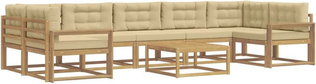 vidaXL Outdoor-Sofagarnitur in L-Form aus Akazienholz mit Kissen, Weiß und Beige - Bild 1