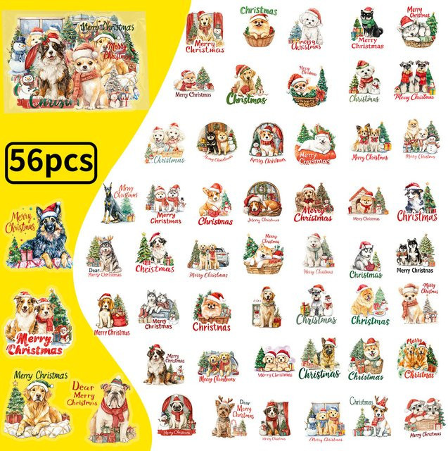 56-teiliges Set transparente PET-Aufkleber mit Weihnachtshund von Anime Worlds Store in Multicolor für Kindergeschenke und Partydekorationen - Bild 1