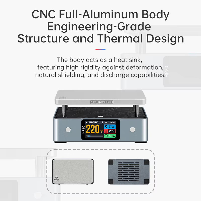 ALIENTEK HP20 Mini Heizplatte Vorwärmer mit digitaler Temperatursteuerung 350 °C, 200W, Silber - Bild 3