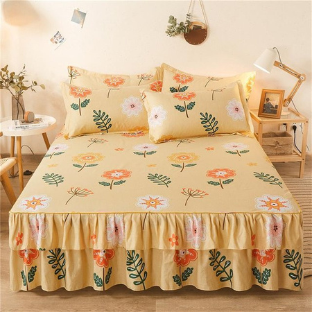 Bettrock mit Spitzenbesatz und Pflanzenmuster von Bonenjoy, Farbe: Beige, B/T/H: 120 x 200 cm