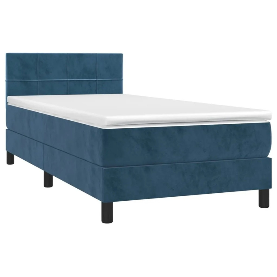 vidaXL Boxspringbett mit Matratze in Dunkelblau, Hybridbett aus Samt mit LED-Unterbettbeleuchtung und USB-Ladeanschluss, B/T: 100 x 200 cm - Bild 2
