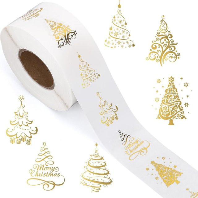 Transparente Weihnachtsbaum-Aufkleber in Gold für Geschenkverpackungen und Bastelarbeiten, 100 Stück - Bild 1
