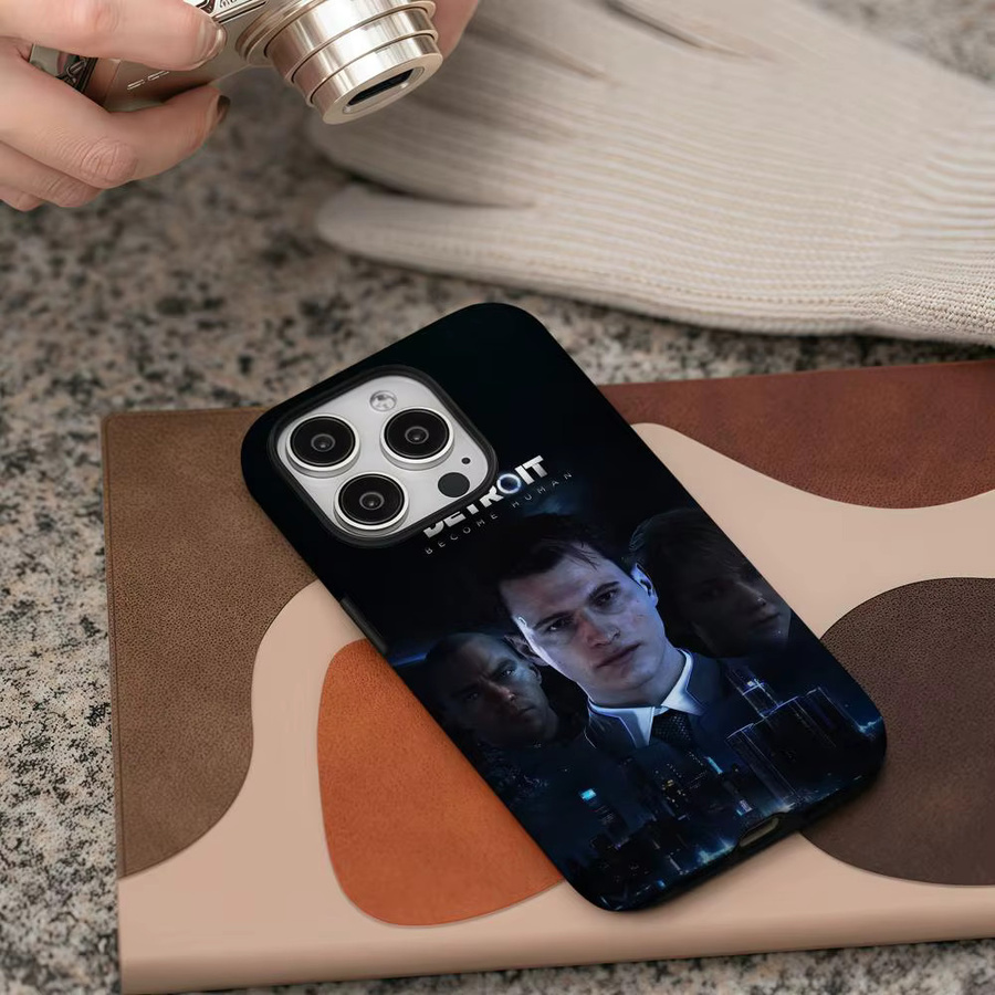 D-Detroit Become Human Handyhülle für Apple iPhone 17 16 15 14 13 12 Pro Max Plus, glänzende HD-Doppelschicht-Flüssighartschale, weiß/mehrfarbig - Bild 4
