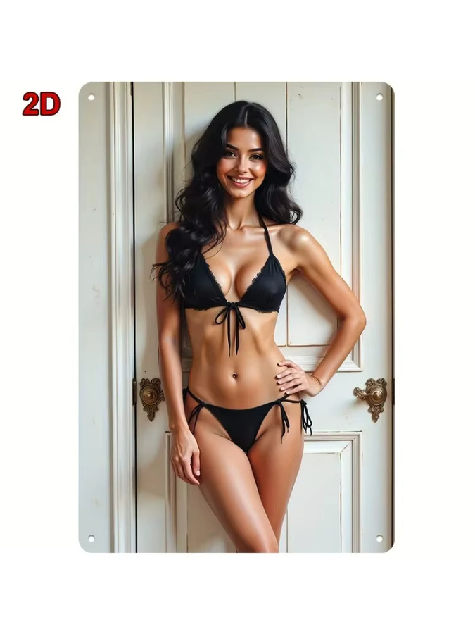 Vintage Metallblechschild MINISO Bikini-Kunstwerk Wanddekoration aus Eisen, Schwarz, B/H: 30 x 20 cm - Bild 2
