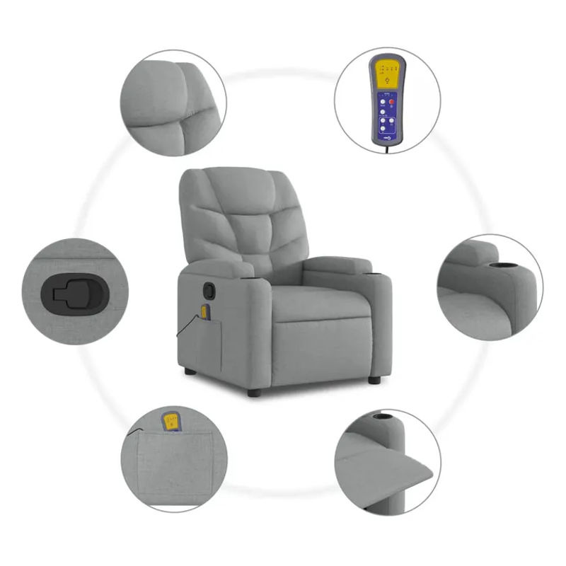 Vidaxl Massagesessel Aufstehhilfe Relaxsessel aus Stoff in Grau - Bild 8