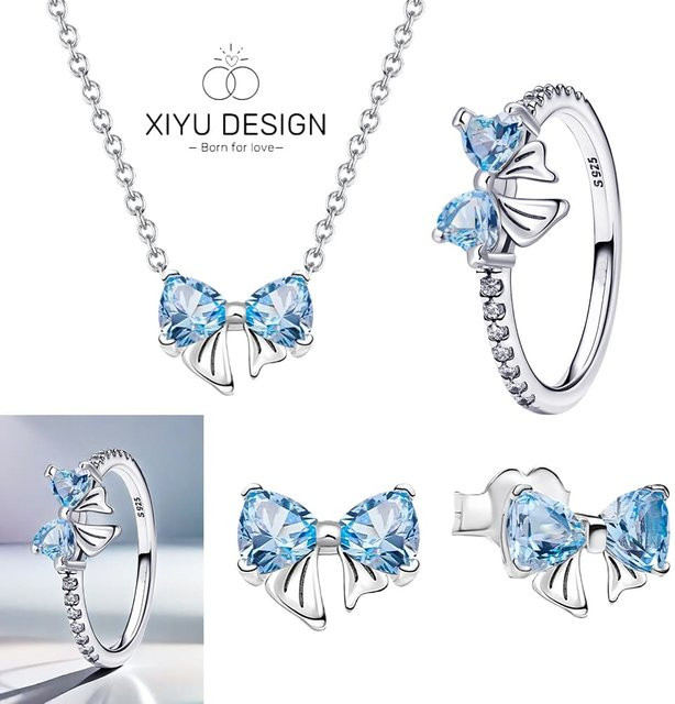 Schmuckset 925 Silber, blaue Schleife, Damen - Bild 1