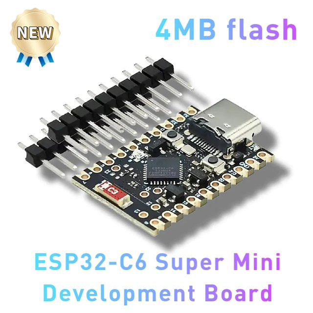 XDINO ESP32-C6 Super Mini Entwicklungsboard mit WiFi und Bluetooth, 4MB Flash, Type-C Anschluss, Schwarz - Bild 1