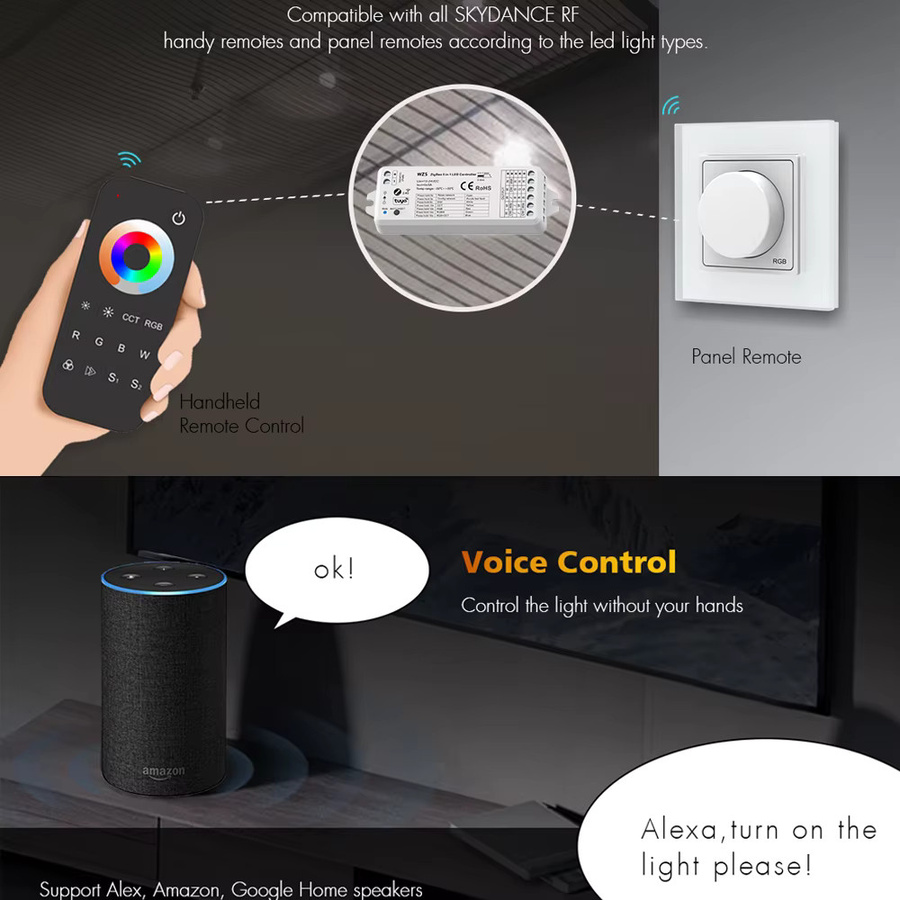CENFAYA 5-in-1 Tuya Zigbee 3.0 LED-Controller Dimmer für RGBW RGB+CCT RGBCW Streifen mit Fernbedienung, kompatibel mit Alexa, Google Home und Smart Life App, 12V 24V - Bild 2