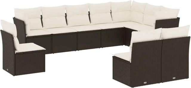 vidaXL 10-teilige Garten-Sofagarnitur aus Poly-Rattan mit Kissen in Schwarz-Creme - Bild 1