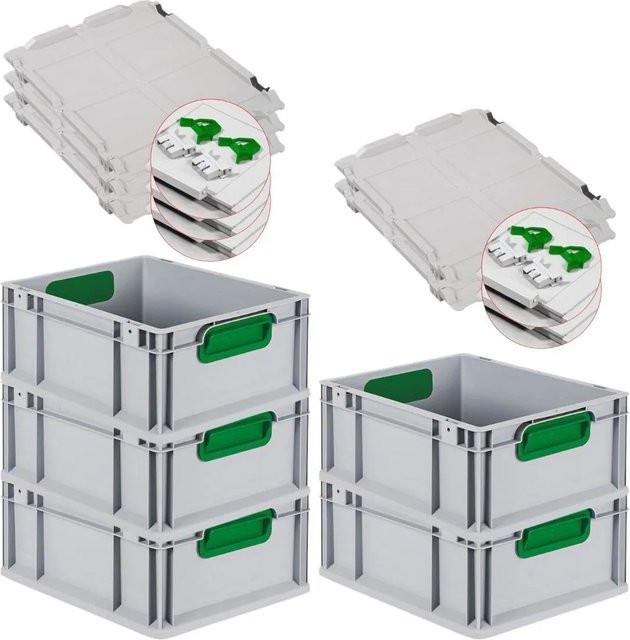 PROREGAL Spar Set 5x Eurobox Nextgen Color mit Scharnierdeckel und Schiebeschnappverschlüssen in Grün, H x B x T: 17 x 30 x 40 cm - Bild 1