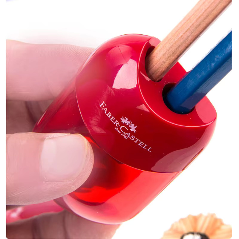 Faber Castell Manueller Bleistiftspitzer mit Doppelloch und Kunststoffbehälter in Schwarz - Bild 4